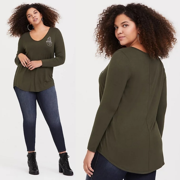 torrid Tops - Torrid Olive Cactus Long Sleeve Tee Size 1 torrid Tops - Torrid Olive Cactus Long Sleeve Tee Size 1